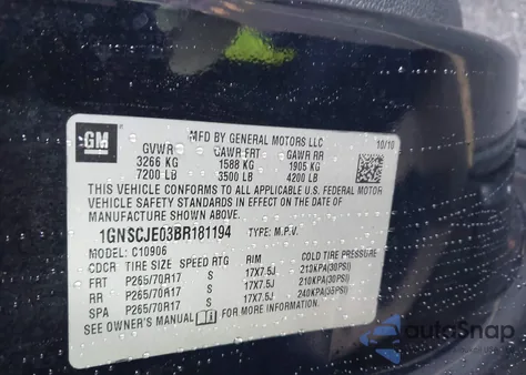 2011 Chevrolet Suburban 1500 Lt1 from USA, damaged, VIN 1GNSCJE03BR181194